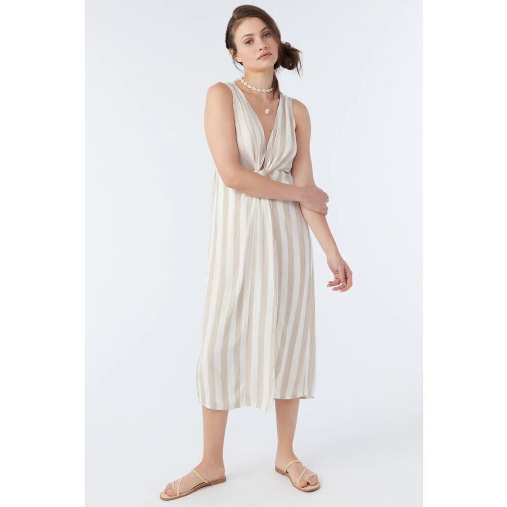 O’Neill Flint Midi Dress XL | Cream Stripe Sleeveless Beachy Boho